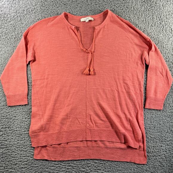 LOFT Tops - ANN TAYLOR LOFT TOP WOMENS LARGE PINK V NECK TIE FRONT COTTON SHIRT LIGHTWEIGHT